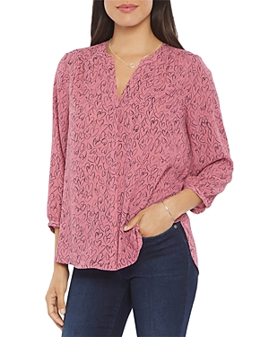 Nydj Three Quarter Sleeve Printed Pintucked Back Blouse In Paramour