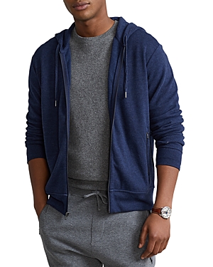 Polo Ralph Lauren Cotton Blend Double Knit Full Zip Hoodie In Medieval Blue Heather