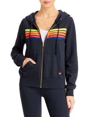 Aviator Nation Rainbow Stripe Hoodie In Charcoal Neon Rainbow | ModeSens