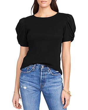 Shop 1.state Puff Sleeve Cotton Tee In Rich Black
