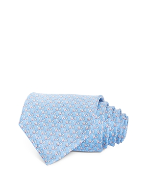 Ferragamo Gancini Elephant Print Silk Classic Tie In Azzurro