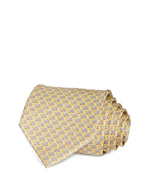 Ferragamo Gancini Elephant Print Silk Classic Tie In F.giallo