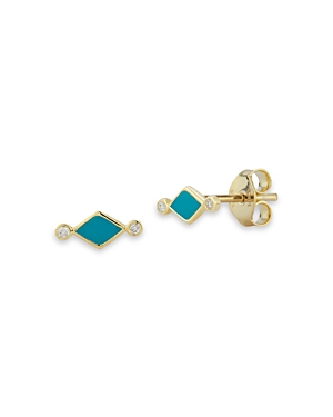 Moon & Meadow 14k Yellow Gold & Diamond Stud Earrings - 100% Exclusive In Turquoise/gold