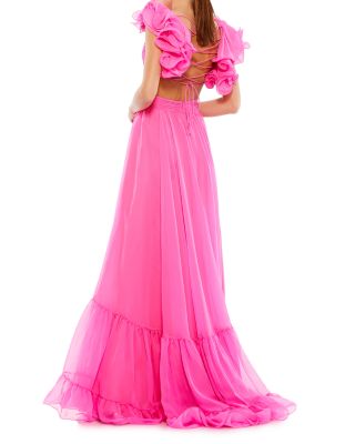 Ruffle Tiered Cut-Out Chiffon Gown