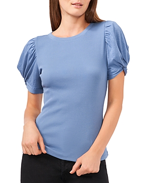 1.state Puff Sleeve Rib Knit T-shirt In Porcelain Blue