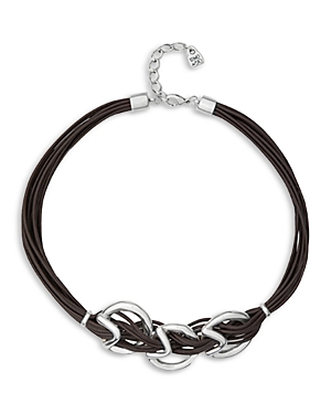 Uno De 50 Steps Leather Linked Necklace, 18.5 In Silver