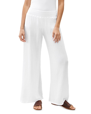 Shop Michael Stars Smocked Wide-leg Pants In White