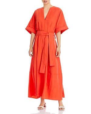 Vince Belted Tencel Lyocell-blend Maxi Dress In Burnt Orchid
