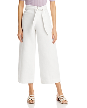 Vince Tie Front Crop Wide Leg Cotton & Linen Pants In White | ModeSens vince tie front crop wide pant