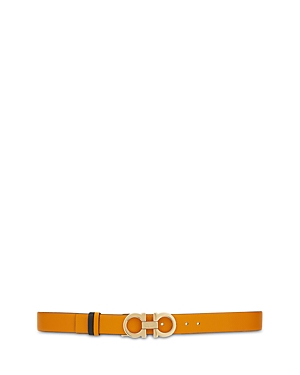 Ferragamo Gancini Buckle Reversible Leather Belt In Olivello