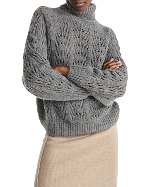 The Kooples Open Knit Turtleneck Sweater In Gray