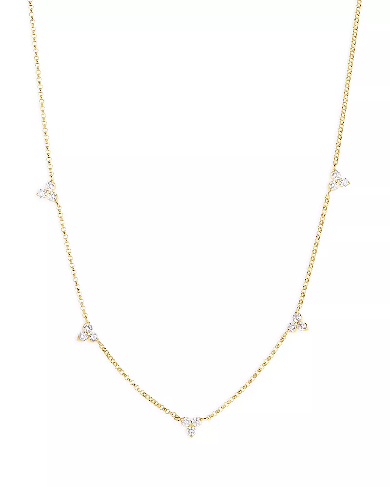 Roberto Coin 18K Yellow Gold Diamonds Love by the Inch Diamond Mini Cluster Station Necklace, 17