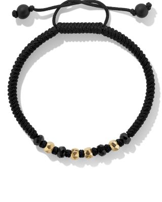 Men's 18K Yellow Gold Fortune Onyx Bead Cord Bracelet