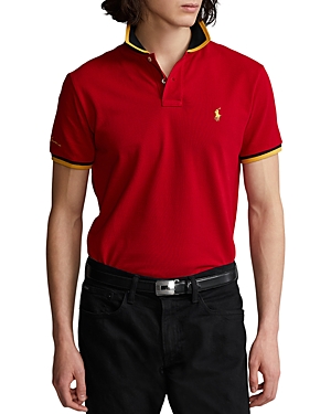 Polo Ralph Lauren Cotton Mesh Tipped Custom Slim Fit Polo Shirt In Tomato