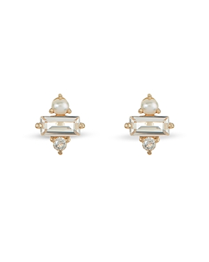 Apres Jewelry 14K Yellow Gold Petite Paris White Topaz & Freshwater Pearl Stud Earrings