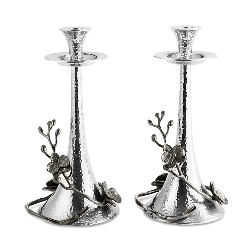 Michael Aram Black Orchid Taper Candleholders, Set Of 2 In Black Nickelplate