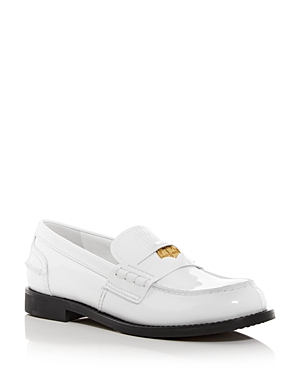 Miu Miu Patent Leather Penny Loafers In Bianco