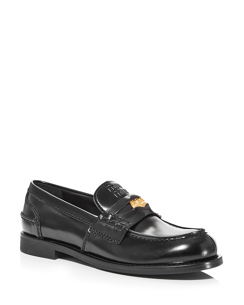 Miu Miu Suede Penny Loafers In Black