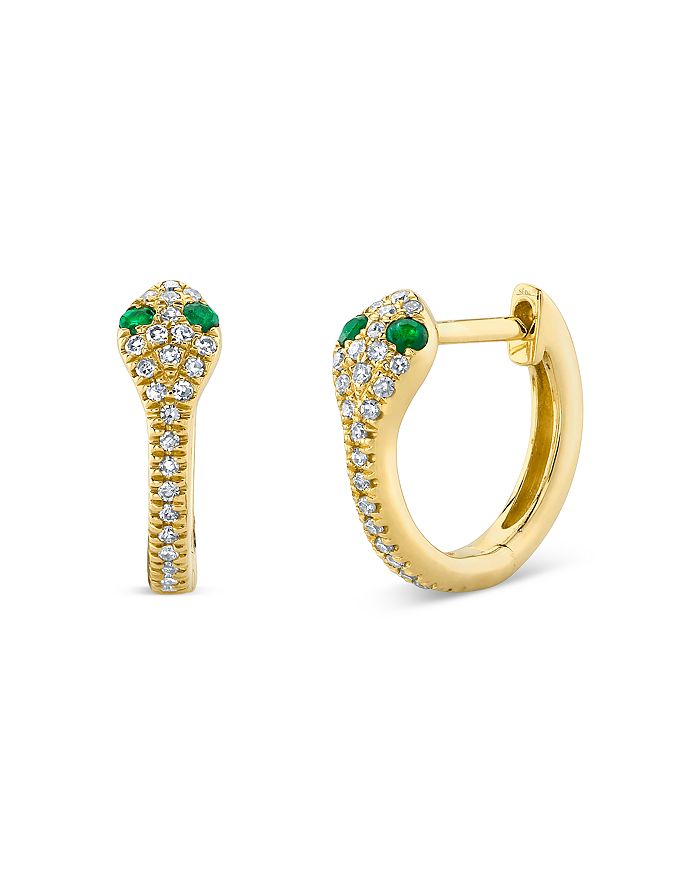 Moon & Meadow 14K Yellow Gold Emerald & Diamond Snake Hoop Earrings ...