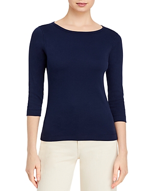 Three Dots Three-quarter-sleeve Cotton Tee In Navy Blazer