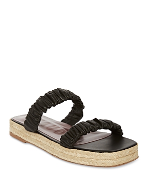 Staud Maya Ruched Leather Double-band Espadrilles In Black