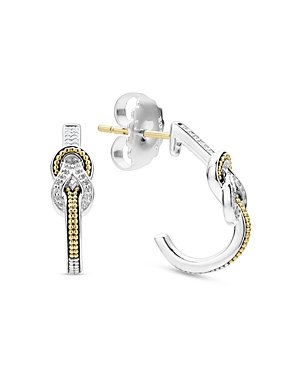 Shop Lagos 18k Yellow Gold & Sterling Silver Newport Diamond Knot Half Hoop Earrings In Silver/gold