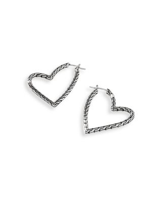 JOHN HARDY - Sterling Silver Classic Chain Manah Textured Heart Hoop Earrings