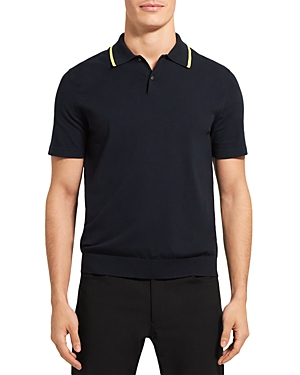 Theory Goris Tipped Collar Polo In Fine Bilen In Baltic Cyber Yellow