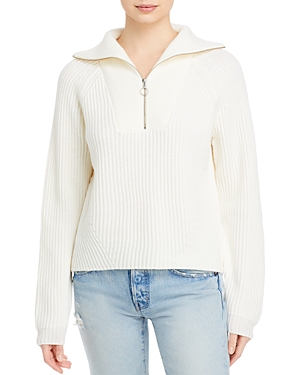 Joie Hinnes Front Zip Wool Pullover In Porcelain