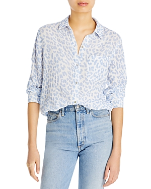 Rails Ellis Leopard Print Crinkled Shirt In Blue Jaguar