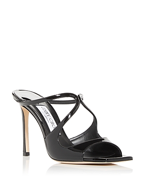 Shop Jimmy Choo Women's Anise 95 Strappy High Heel Slide Sandals In Black Patent Leather