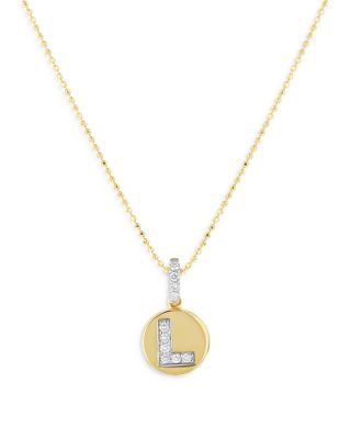 Bloomingdale's Fine Collection - Diamond Accent Initial "L" Pendant Necklace in 14K Yellow Gold, 0.05 ct. t.w. - Exclusive