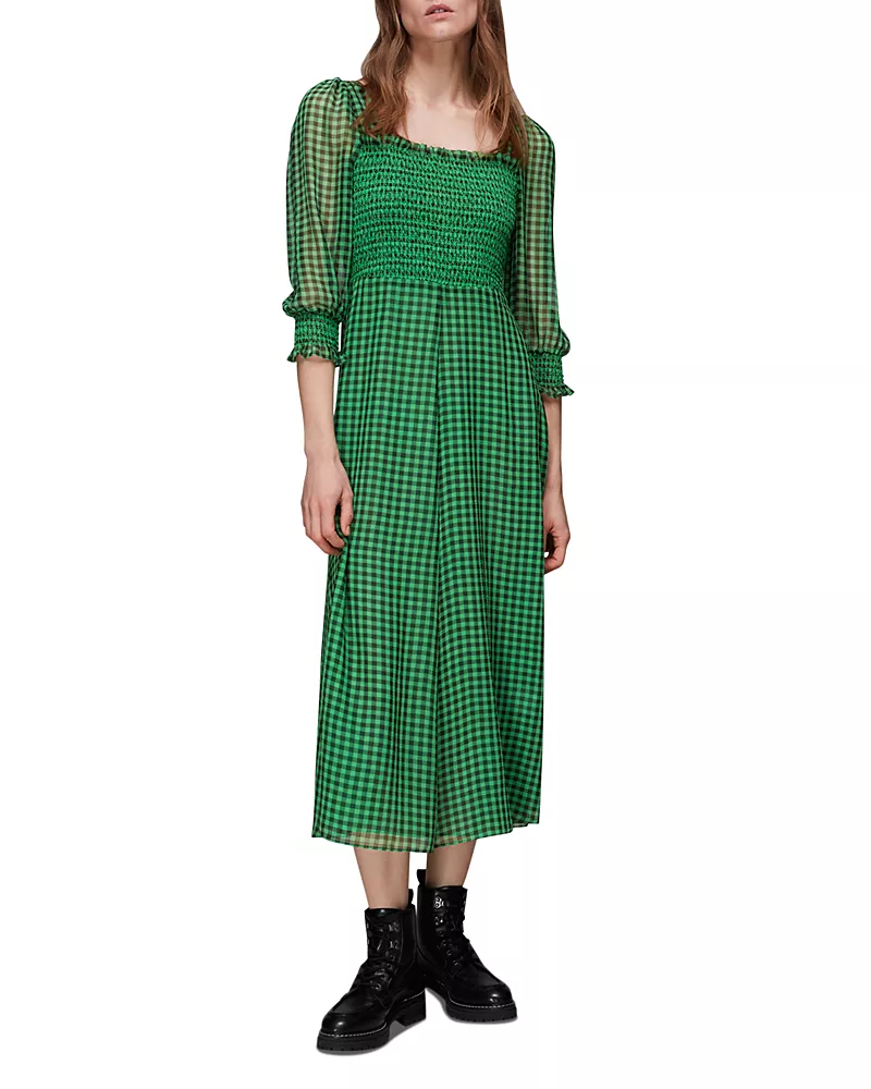 Whistles Lottie Gingham Shirred Dress