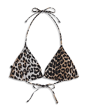 Ganni Leopard-print Triangle Bikini Top In Leopard