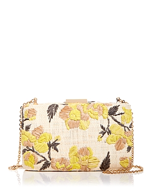 Kayu Nara Embroidered Straw Clutch Bag In Lemon