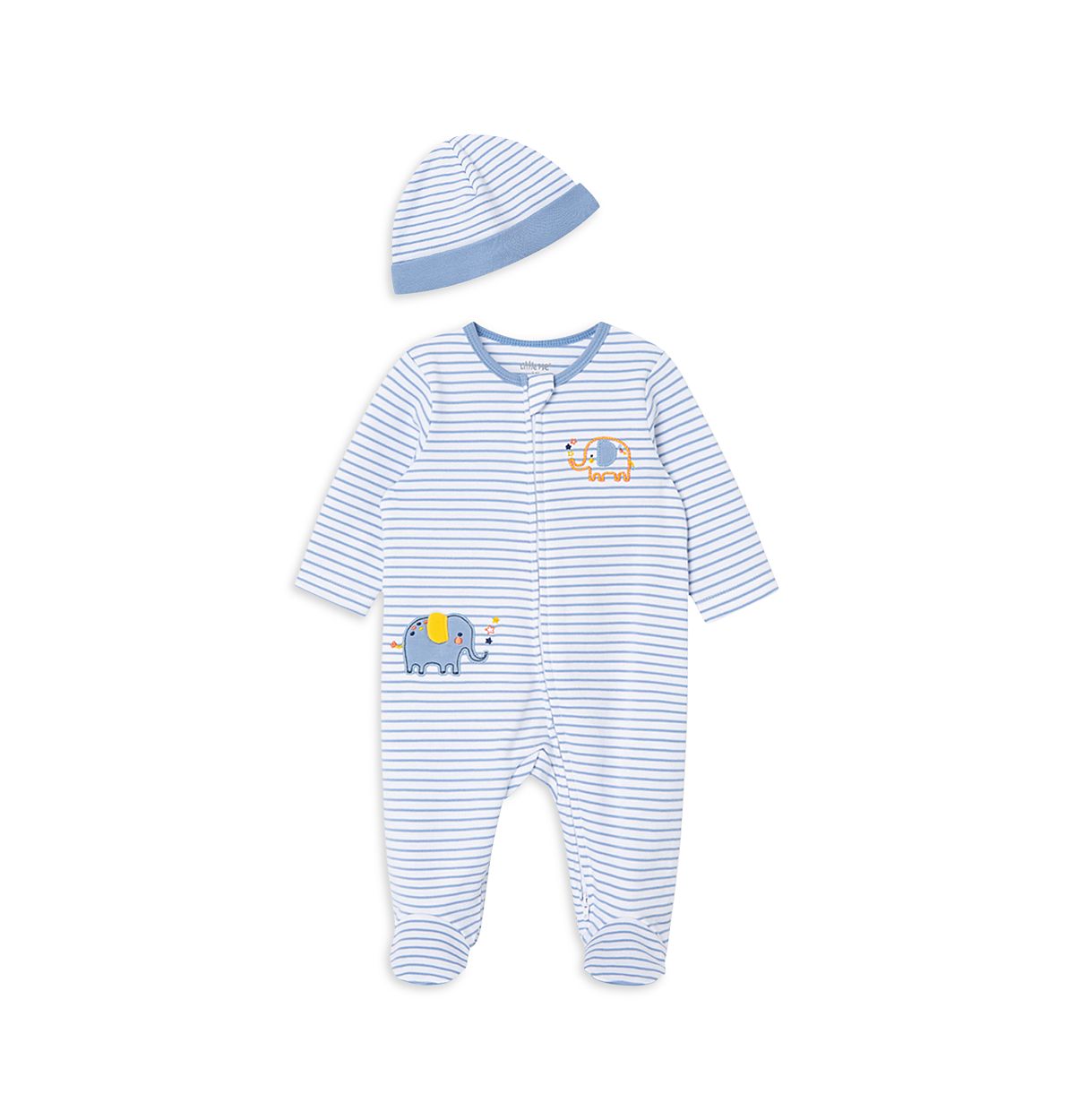 Little Me Boys' Cotton Striped Elephant Footie & Hat Set - Baby