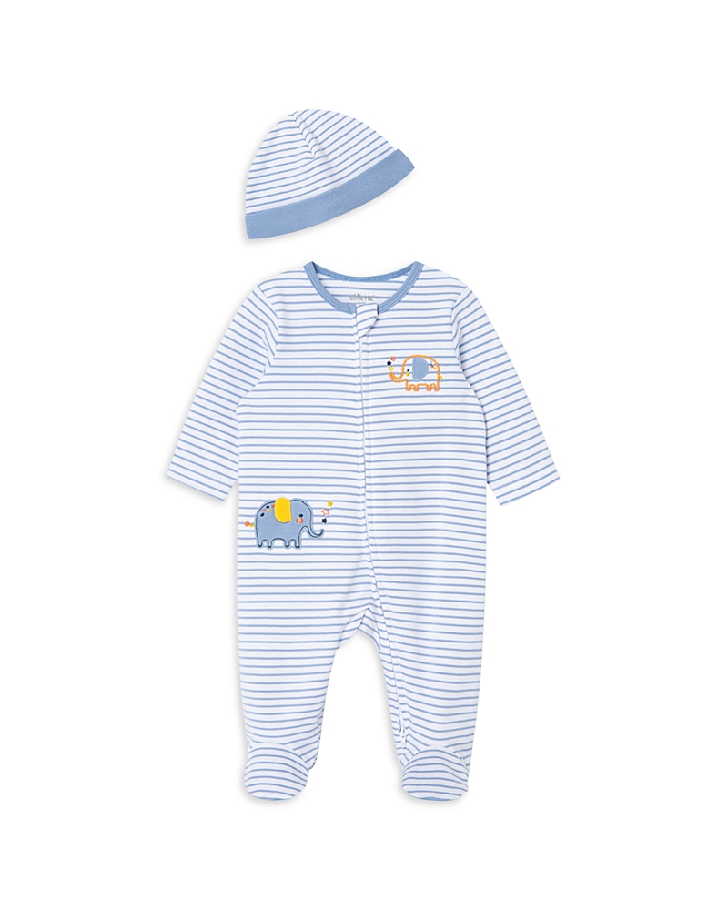 Little Me Boys' Cotton Striped Elephant Footie & Hat Set - Baby In Blue