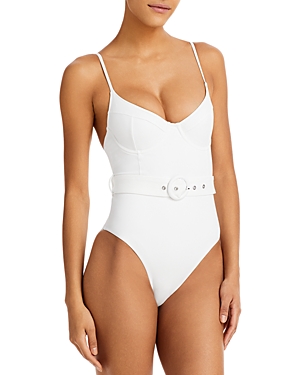 Shop Jonathan Simkhai Noa Belted Underwire One Piece Swimsuit In White