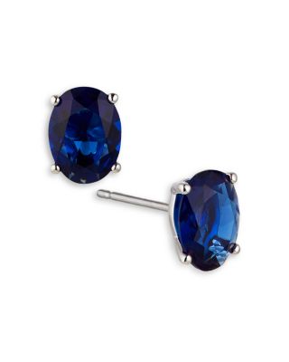 Nadri Modern Love Blue Cubic Zirconia Oval Stud Earrings in Rhodium Plated