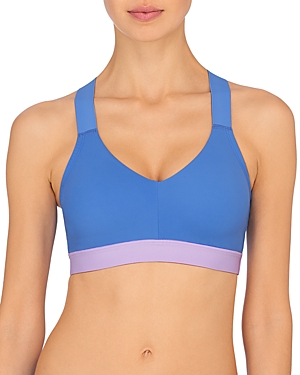 Natori Dynamic Racerback Low Impact Sports Bralette In Pool Blue/grape Ice