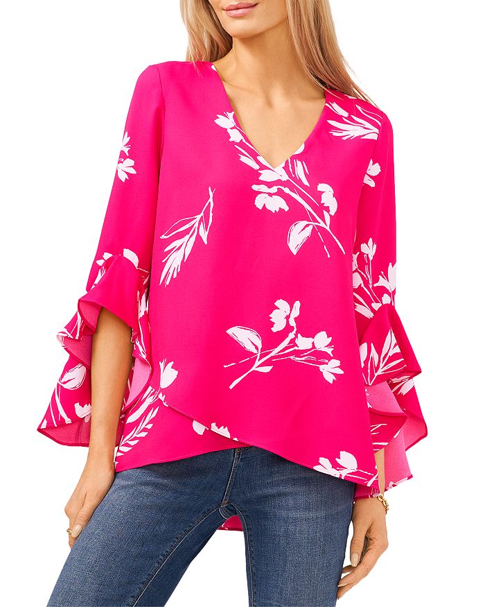 Vince Camuto Ruffle Top In Pomegranite Pink
