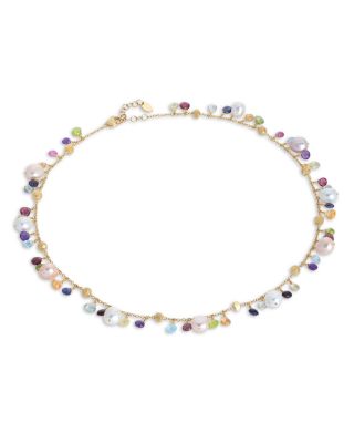 18K Yellow Gold Paradise Pearl Mixed Gemstone and Cultured Freshwater Pearl Necklace, 18&amp;quot;