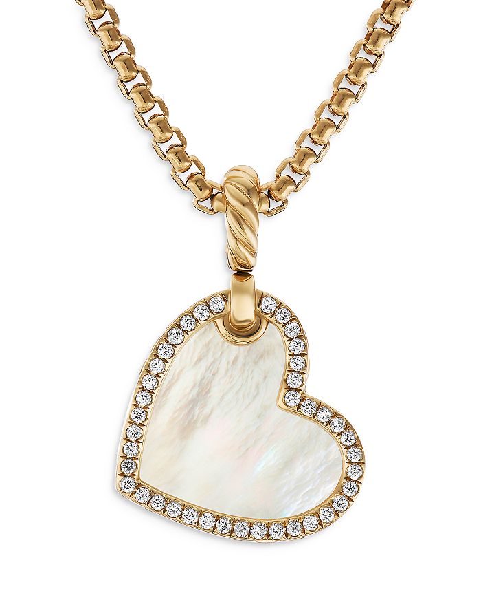 David Yurman - 18K Yellow Gold DY Elements&reg; Mother of Pearl & Diamond Heart Amulet Pendant