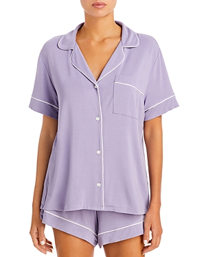 Eberjey Gisele Long Sleeve Relaxed Pj Set Lavender/ Ivory In Delphinium/ivory