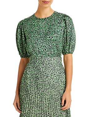 Hugo Boss Seasonal-print Top With Puff Sleeves In Midnight Fantasy