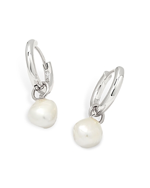 Kendra Scott Willa Cultured Baroque Pearl Huggie Hoop Earrings In White Pearl