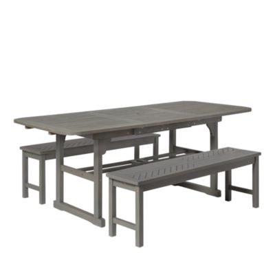 Walker Edison 3 Piece Extendable Outdoor Patio Dining Set In Gray Wash ...