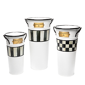 Mackenzie-childs Spectator Galvanized Flower Buckets, Set Of 3 In Black/white