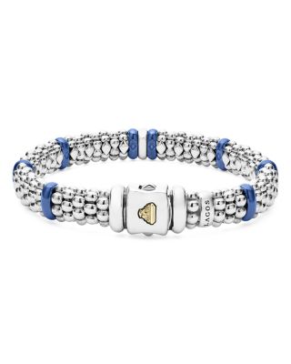 18K Yellow Gold & Sterling Silver Diamond & Ultramarine Ceramic Rondelle & Caviar Bead Statement Bracelet