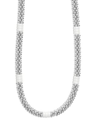 LAGOS - 18K Yellow Gold & Sterling Silver White Ceramic Rondelle & Bead Collar Necklace, 16"